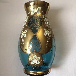 Egermann bohemian blue & 24k gold painted vase